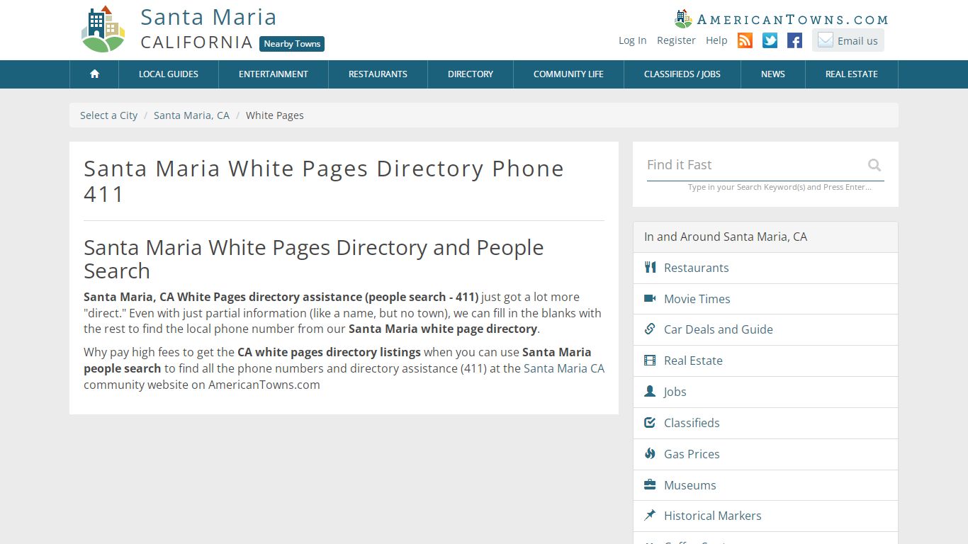 Santa Maria White Pages Directory Phone 411 - AmericanTowns.com